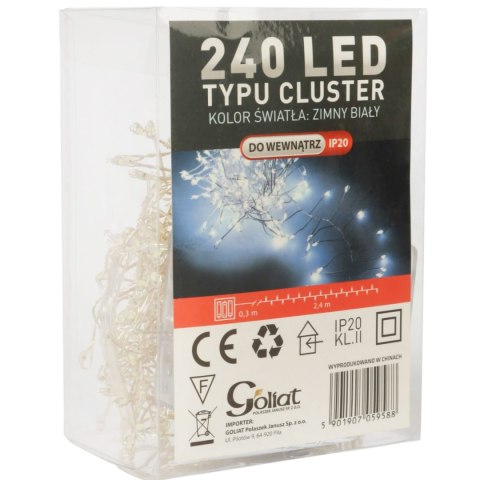 Lampki 240 LED 2,4 metra CLUSTER RYŻ ZIMNY BIAŁY NA BATERIE