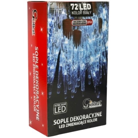 Lampki zewnętrzne Sople Płynące 24 sztuki 72 LED Stalaktyty barwa zimna biała