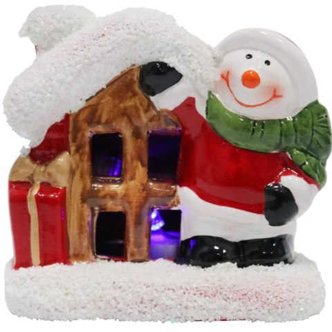 Ozdoba świąteczna ceramiczny Domek z Bałwankiem LED 9 cm