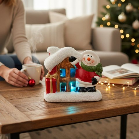 Ozdoba świąteczna ceramiczny Domek z Bałwankiem LED 9 cm