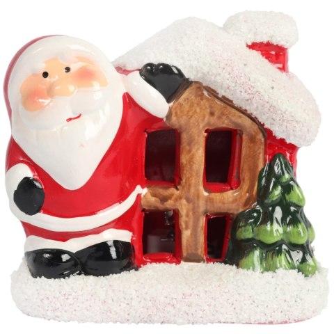 Ozdoba świąteczna ceramiczny Domek z Mikołajem LED 9 cm