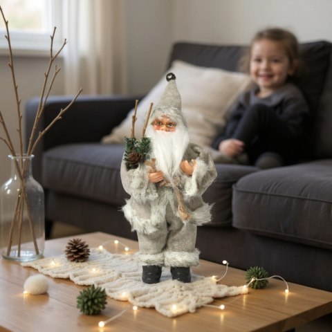 ŚWIĘTY MIKOŁAJ świąteczny FIGURKA skandynawski DEKORACJA ozdoba 24 cm szary