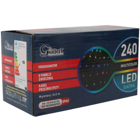 Siatka LED 3x3 M 240 LED Multikolor Lampki Choinkowe Zewnętrzna