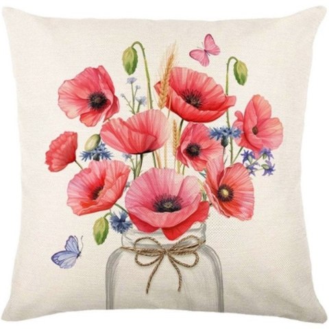 Lniana poszewka na poduszkę 45 x 45 cm wiosenny BUKIET MAKI POD218