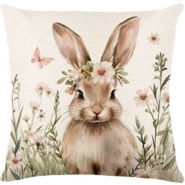 Lniana poszewka na poduszkę 45 x 45 cm z motywem wiosennym KRÓLICZEK POD213