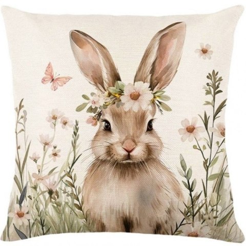 Lniana poszewka na poduszkę 45 x 45 cm z motywem wiosennym KRÓLICZEK POD213