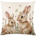 Lniana poszewka na poduszkę 45 x 45 cm z motywem wiosennym KRÓLICZKI POD216