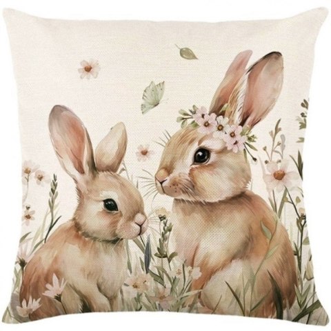 Lniana poszewka na poduszkę 45 x 45 cm z motywem wiosennym KRÓLICZKI POD216