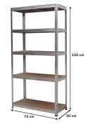 Regał magazynowy metalowy 2w1, 5 półek 150x75x30 cm