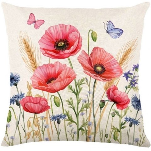 Lniana poszewka na poduszkę 45 x 45 cm z motywem wiosennym MAKI POD217