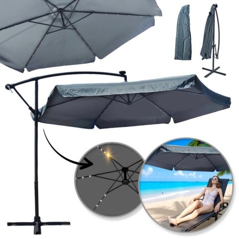 Parasol ogrodowy z oświetleniem SOLAR LED, wysięgnik i falbanka, grafitowy 3,5 m. OGP11SZ