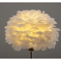 Elegancka lampa nocna stołowa z kloszem z białych piór ściemniacz 3 kolory świecenia na komode USB OZD12
