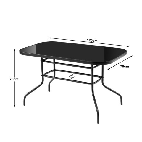 Duży szklany stół ogrodowy na taras balkon 120x70 czarny 6 osób