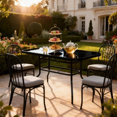 Duży szklany stół ogrodowy na taras balkon 120x70 czarny 6 osób