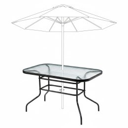 Duży szklany stół ogrodowy na taras balkon 120x70 transparentny otwór na parasol