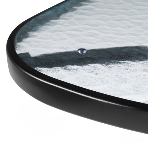 Duży szklany stół ogrodowy na taras balkon 120x70 transparentny otwór na parasol