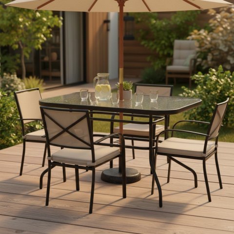 Duży szklany stół ogrodowy na taras balkon 120x70 transparentny otwór na parasol