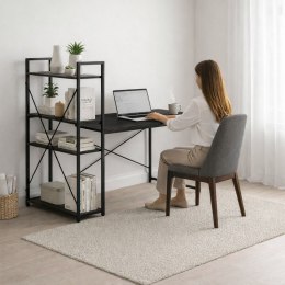 Loftowe biurko komputerowe z regałem, półkami, 120 x 60cm, czarne, czarny blat STL24CZ