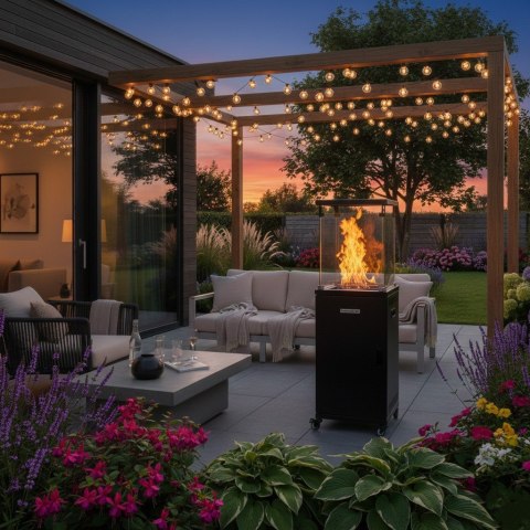 Parasol grzewczy gazowy ogrzewacz tarasowy promiennik z pokrowcem 13kW Bauerkraft