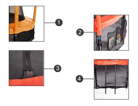 Trampolina Ogrodowa Jumpi 374cm/12FT Maxy Comfort Zielona Z Wewnętrzną Siatką