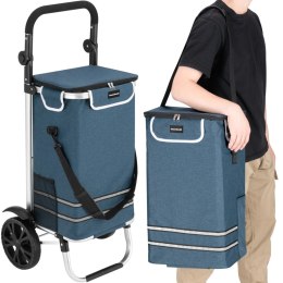 Wózek torba na zakupy na kółkach składany wodoodporny 42l odblaski niebieski