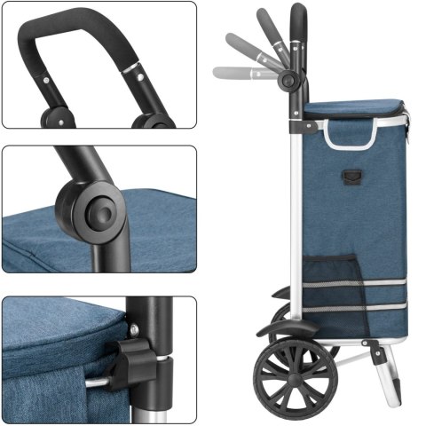 Wózek torba na zakupy na kółkach składany wodoodporny 42l odblaski niebieski