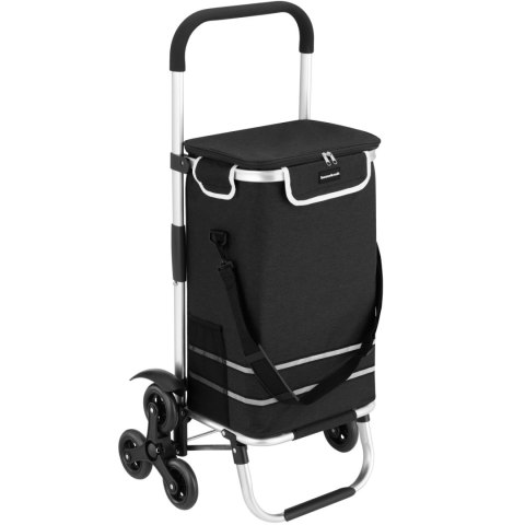 Wózek torba na zakupy na potrójnych kółkach składany 42l odblaski czarny