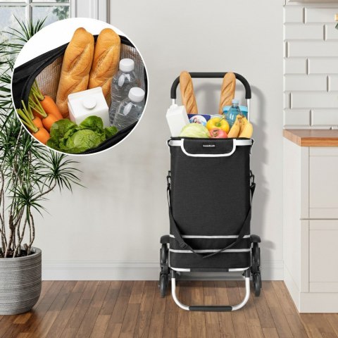 Wózek torba na zakupy na potrójnych kółkach składany 42l odblaski czarny