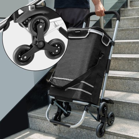 Wózek torba na zakupy na potrójnych kółkach składany 42l odblaski czarny