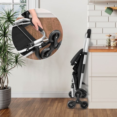 Wózek torba na zakupy na potrójnych kółkach składany 42l odblaski czarny