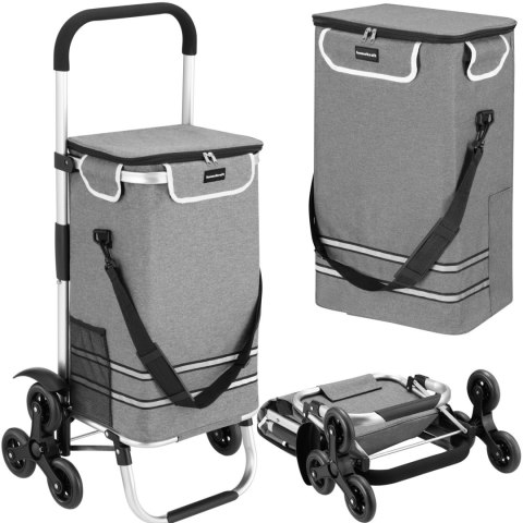 Wózek torba na zakupy na potrójnych kółkach składany 42l odblaski szary