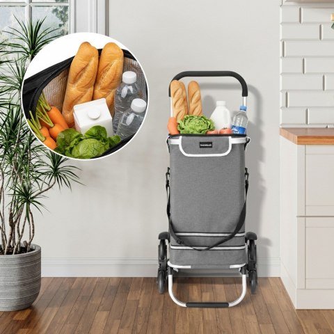 Wózek torba na zakupy na potrójnych kółkach składany 42l odblaski szary