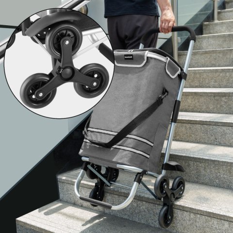 Wózek torba na zakupy na potrójnych kółkach składany 42l odblaski szary