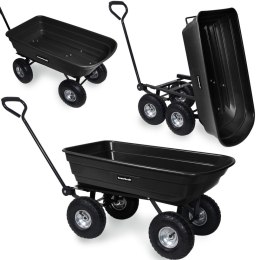 Wózek transportowy ogrodowy taczka wywrotka przyczepka rączka skrętne koła, czarny