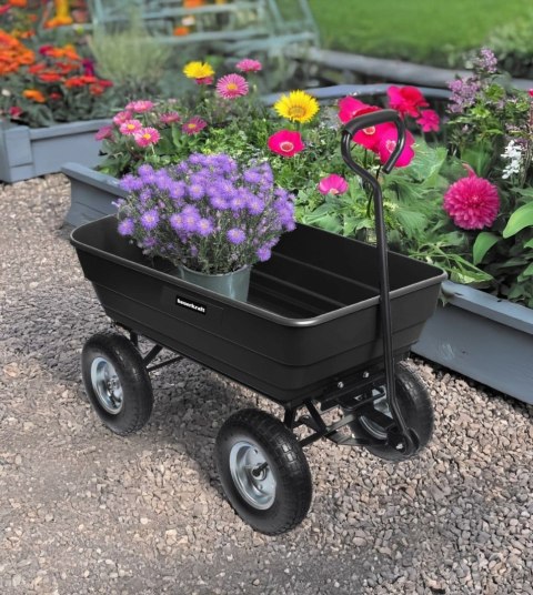 Wózek transportowy ogrodowy taczka wywrotka przyczepka rączka skrętne koła, czarny