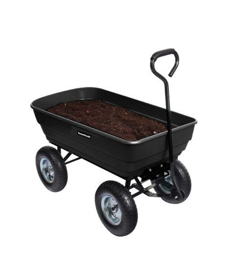 Wózek transportowy ogrodowy taczka wywrotka przyczepka rączka skrętne koła, czarny