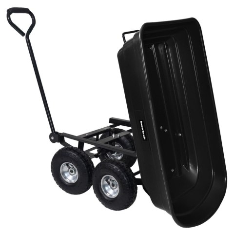 Wózek transportowy ogrodowy taczka wywrotka przyczepka rączka skrętne koła, czarny