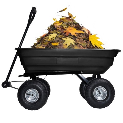 Wózek transportowy ogrodowy taczka wywrotka przyczepka rączka skrętne koła, czarny