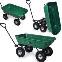Wózek transportowy ogrodowy taczka wywrotka przyczepka rączka skrętne koła, zielony