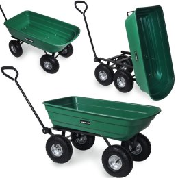Wózek transportowy ogrodowy taczka wywrotka przyczepka rączka skrętne koła, zielony