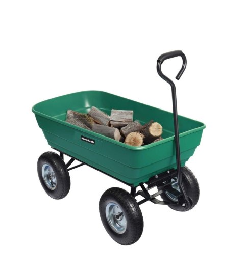 Wózek transportowy ogrodowy taczka wywrotka przyczepka rączka skrętne koła, zielony