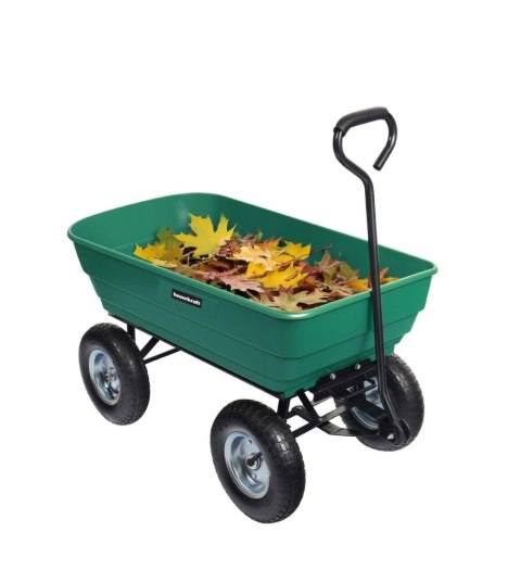 Wózek transportowy ogrodowy taczka wywrotka przyczepka rączka skrętne koła, zielony