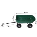 Wózek transportowy ogrodowy taczka wywrotka przyczepka rączka skrętne koła, zielony