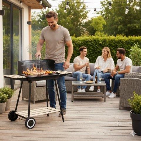 Grill węglowy ogrodowy na kółkach z 3 półkami