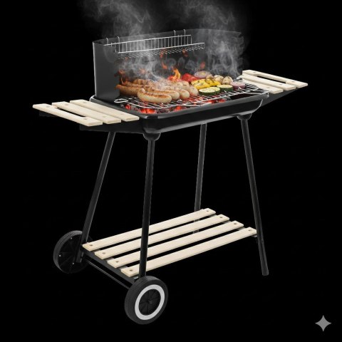 Grill węglowy ogrodowy na kółkach z 3 półkami