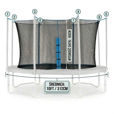 Siatka ochronna do trampoliny 312 cm 10ft wewnętrzna 160 cm wysokość 8 słupków