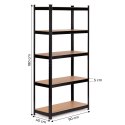 Regał magazynowy metalowy czarny 2w1, 5 jasnych półek 180x90x40 cm