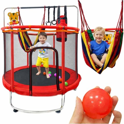 Trampolina dla dzieci ogrodowa siatka piłki koszykówka 155cm czerwona