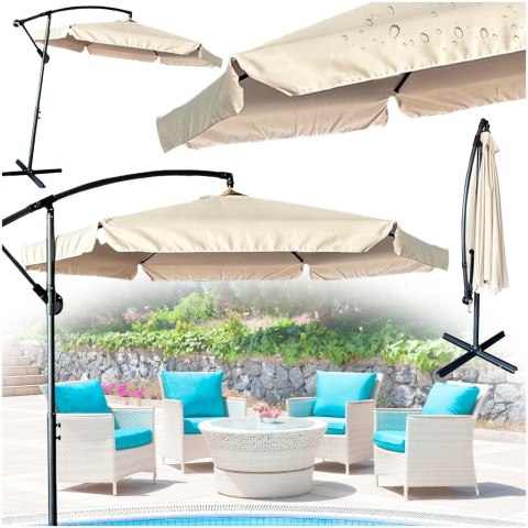 Parasol ogrodowy LUARO duży składany z wysięgnikiem 290cm beżowy