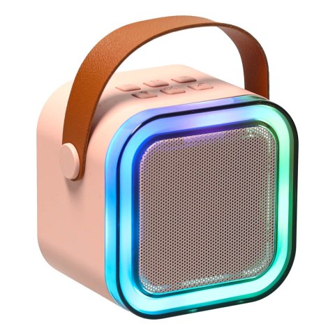 Zestaw do karaoke głośnik Bluetooth 2 mikrofony USB LED 6W różowy